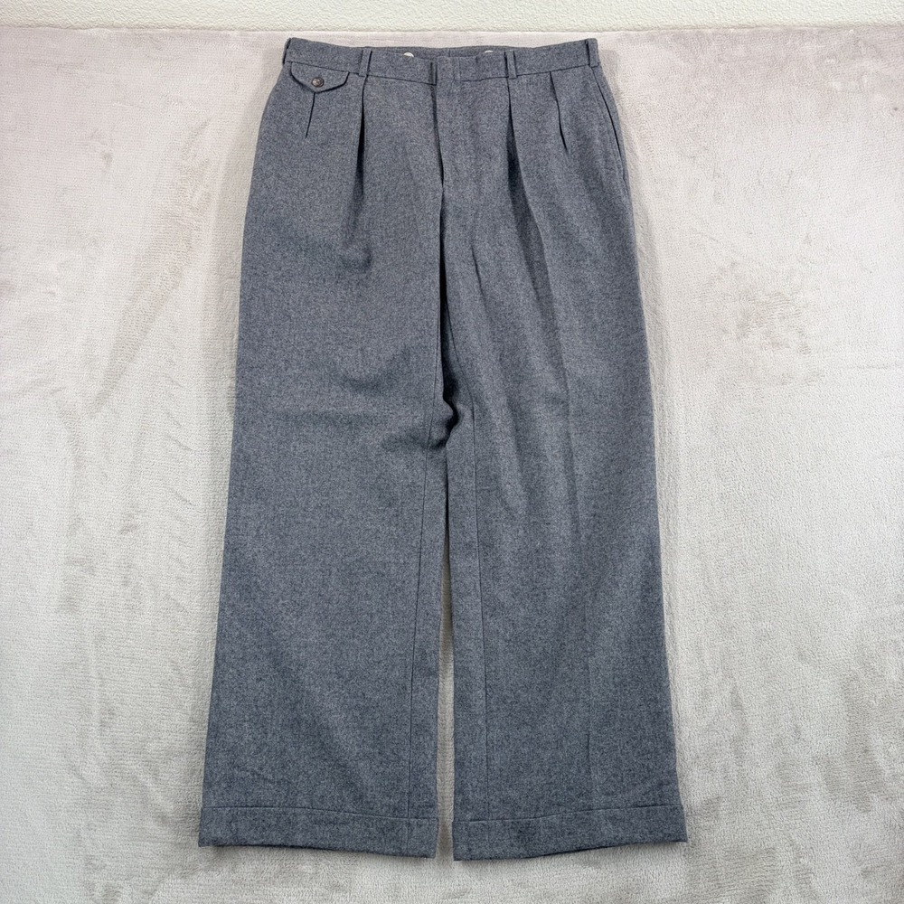 VINTAGE 80s 90s Polo Ralph Lauren Pleated Cuff Trousers Pants 34x31 Tweed Wool
